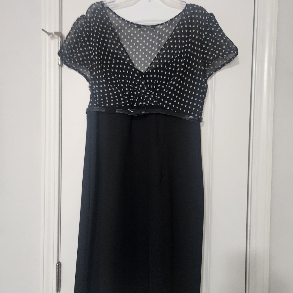 Elegant Black and White Polka Dot Midi Dress